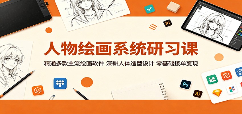 人物绘画系统研习课:精通多款主流绘画软件,深耕人体造型设计,零基础接单变现-极客网创
