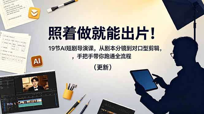 照着做就能出片!19节AI短剧导演课,从剧本分镜到对口型剪辑,手把手带你跑通全流程(更新-极客网创