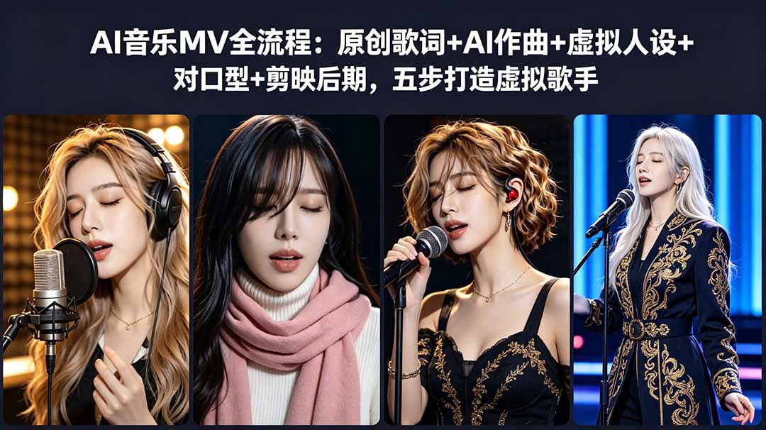 AI音乐MV全流程：原创歌词+AI作曲+虚拟人设+对口型+剪映后期，五步打造虚拟歌手-极客网创