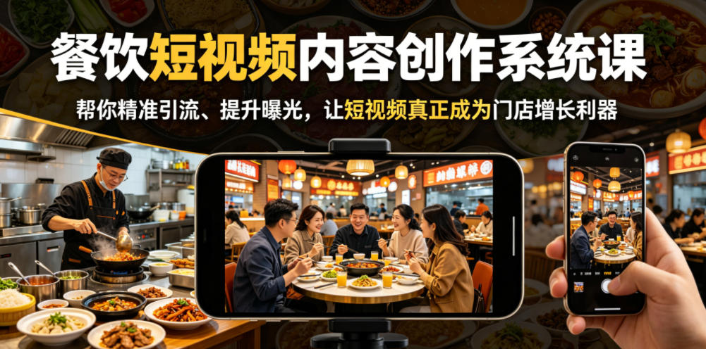 餐饮短视频内容创作系统课，帮你精准引流、提升曝光，让短视频真正成为门店增长利器-极客网创