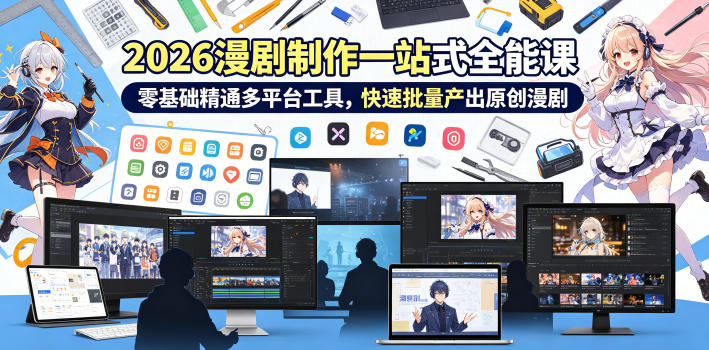 2026 AI漫剧制作一站式全能课，零基础精通多平台工具，快速批量产出原创漫剧-极客网创