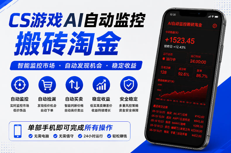 CS游戏AI自动监控搬砖淘金，稳定运行多年，支持任何形式验证，日入300+【揭秘】-极客网创