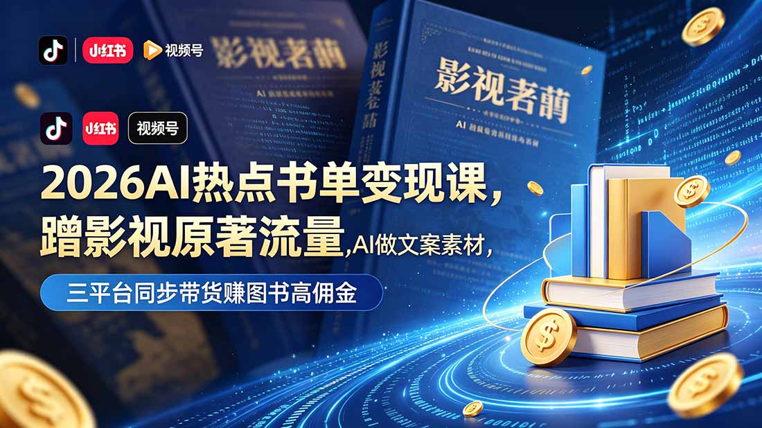 2026AI热点书单变现课,蹭影视原著流量,AI做文案素材,三平台同步带货赚图书高佣金-极客网创
