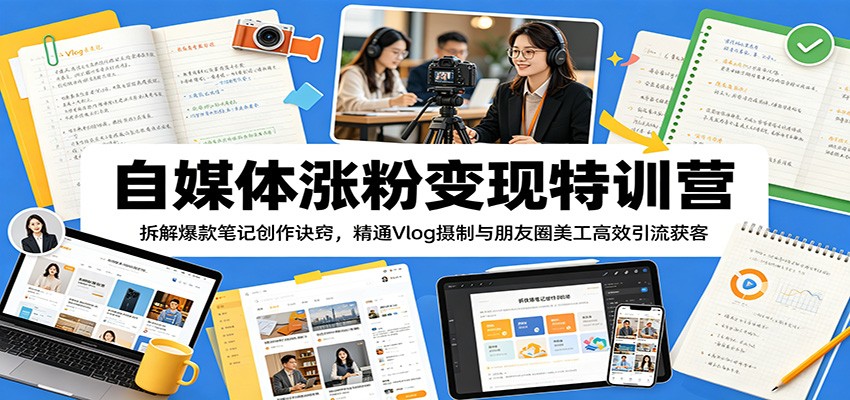 自媒体涨粉变现特训营：拆解爆款笔记创作诀窍，精通Vlog摄制与朋友圈美工高效引流获客-极客网创