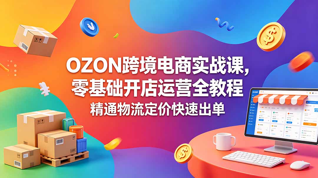 OZON 跨境电商实战课，零基础开店运营全教程，精通物流定价快速出单-极客网创