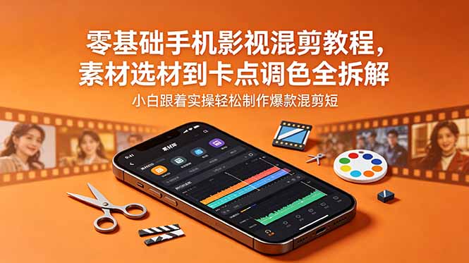 零基础手机影视混剪教程，素材选材到卡点调色全拆解，小白跟着实操轻松制作爆款混剪短片-极客网创