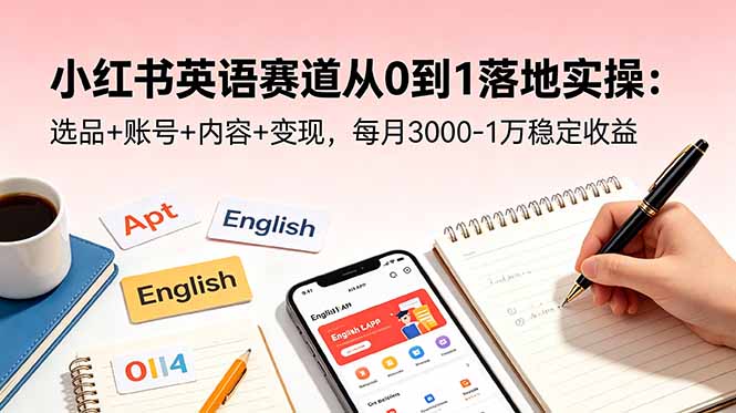 小红书英语赛道从0到1落地实操：选品+账号+内容+变现，每月3000-1万稳定收益-极客网创