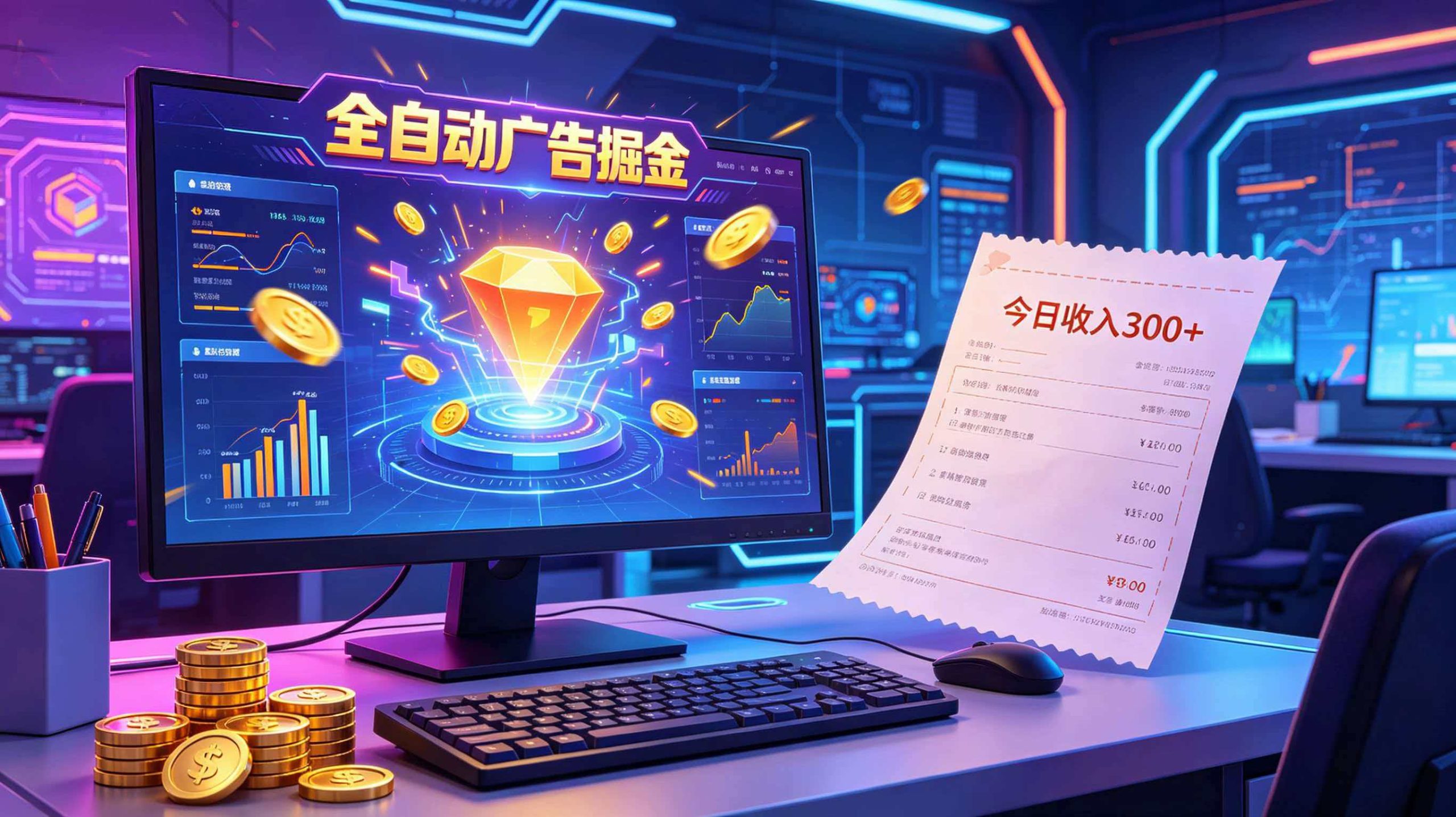 全自动广告掘金,日入300+。全程Ai自动化运行,解放双手,时间自由。收益稳定-极客网创