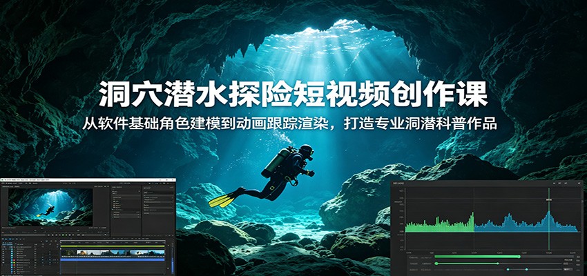 洞穴潜水探险短视频创作课:从软件基础角色建模到动画跟踪渲染,打造专业洞潜科普作品-极客网创