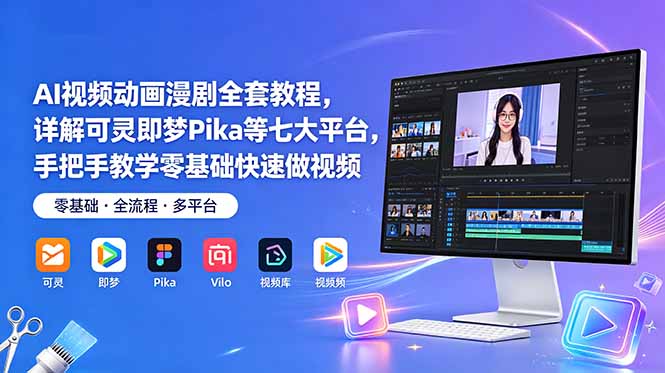 AI视频动画漫剧全套教程,详解可灵即梦Pika等七大平台,手把手教学零基础快速做视频-极客网创