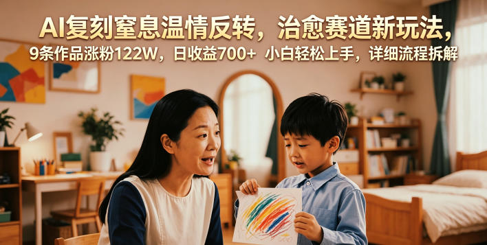 AI复刻窒息温情反转，治愈赛道新玩法，9条作品涨粉122W，日收益700+ 小白轻松上手，详细流程拆解-极客网创