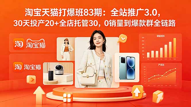 2026淘宝天猫打爆班83期：全站推广3.0，30天投产20+全店托管30，0销量到爆款群全链路-极客网创