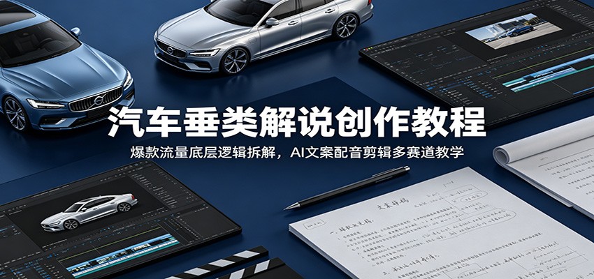 汽车垂类解说创作教程：爆款流量底层逻辑拆解，AI文案配音剪辑多赛道教学-极客网创