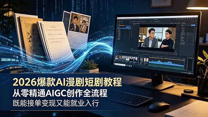 2026 爆款 AI 漫剧短剧教程 从零精通 AIGC 创作全流程 既能接单变现又能就业入行-极客网创
