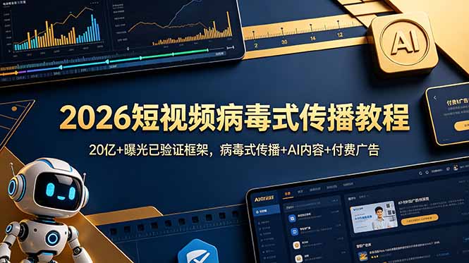 2026短视频病毒式传播教程：20亿+曝光已验证框架，病毒式传播+AI内容+付费广告-极客网创
