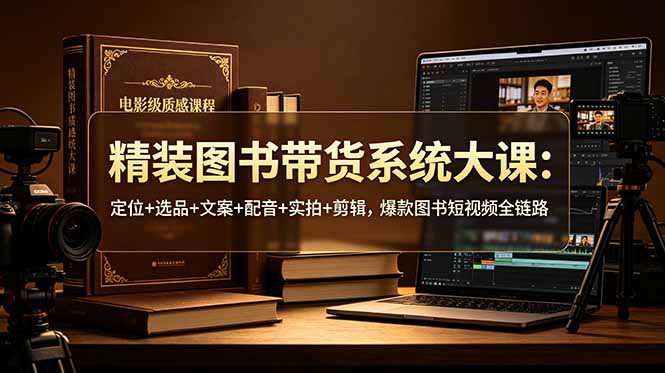 精装图书带货系统大课:定位+选品+文案+配音+实拍+剪辑,爆款图书短视频全链路-极客网创