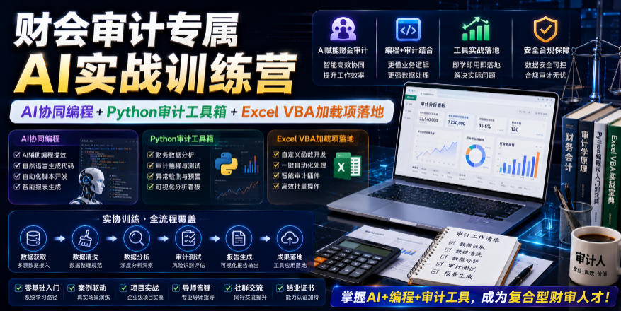 财会审计专属AI实战训练营｜AI协同编程+Python审计工具箱+Excel VBA加载项落地-极客网创