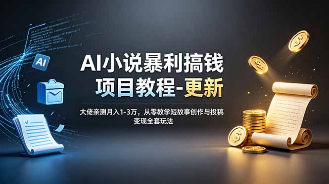 AI小说暴利搞钱项目教程-更新，大佬亲测月入1-3万，从零教学短故事创作与投稿变现全套玩法-极客网创