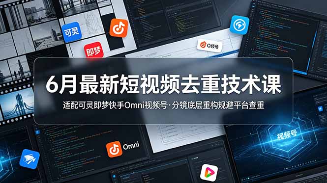 6月最新短视频去重技术课，适配可灵即梦快手Omni视频号，分镜底层重构规避平台查重-极客网创