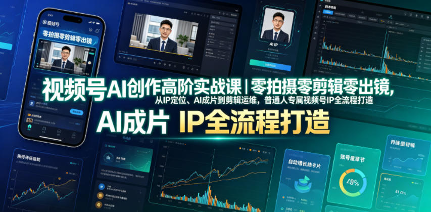 视频号AI创作高阶实战课｜零拍摄零剪辑零出镜，从IP定位、AI成片到剪辑运维，普通人专属视频号IP全流程打造-极客网创