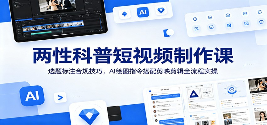 两性科普短视频制作课：选题标注合规技巧，AI绘图指令搭配剪映剪辑全流程实操-极客网创