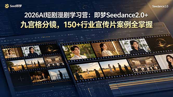 2026AI短剧漫剧学习营：即梦Seedance2.0+九宫格分镜，150+行业宣传片案例全掌握-极客网创