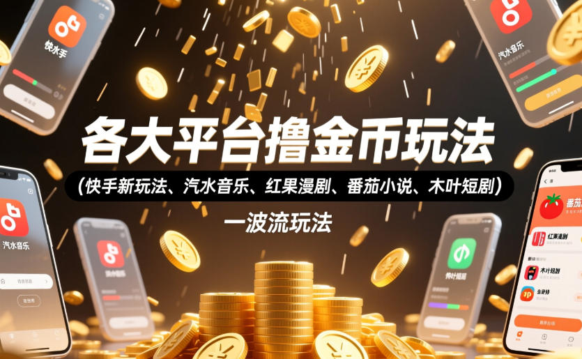 各大平台撸金币玩法(快手新玩法、汽水音乐、红果漫剧、番茄小说、木叶短剧)，一波流玩法(收费398元的教程)-极客网创