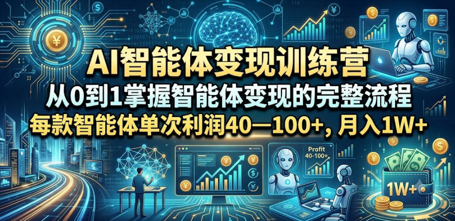 AI智能体变现训练营,从0到1掌握智能体变现的完整流程,每款智能体单次利润40—100+,月入1W+-极客网创