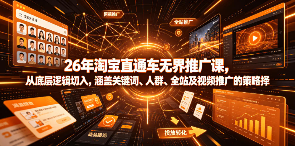 26年淘宝直通车无界推广课,从底层逻辑切入,涵盖关键词、人群、全站及视频推广的策略选择-极客网创