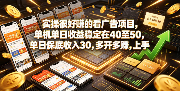 实操很好賺的看广告项目,单机单日收益稳定在40至50,单日保底收入30,多开多賺,上手就能变现【揭秘】-极客网创
