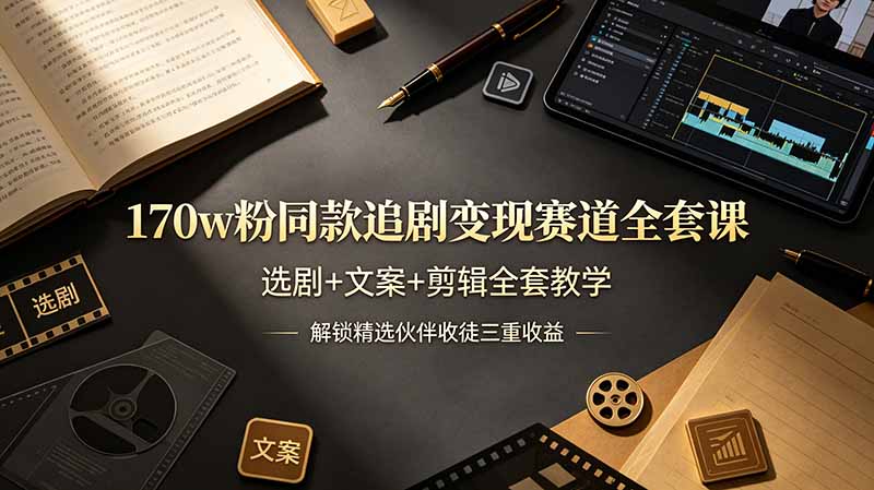 170w粉博主同款追剧变现赛道全套课,选剧+文案+剪辑全套教学,解锁精选伙伴收徒三重收益-极客网创