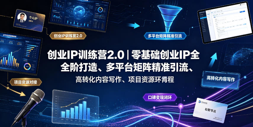 创业IP训练营2.0|零基础创业IP全阶打造、多平台矩阵精准引流、高转化内容写作、项目资源对接与口碑变现闭环课程-极客网创