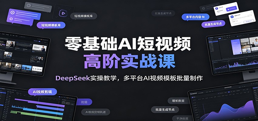 零基础AI短视频高阶实战课：DeepSeek实操教学，多平台AI视频模板批量制作-极客网创