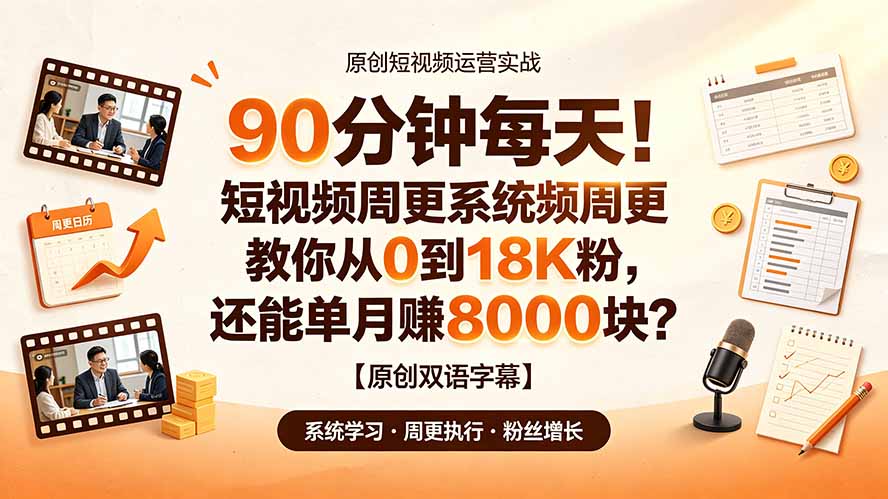90 分钟每天!短视频周更系统教你从 0 到 18K 粉,还能单月赚 8000 块?【原创双语字幕】-极客网创