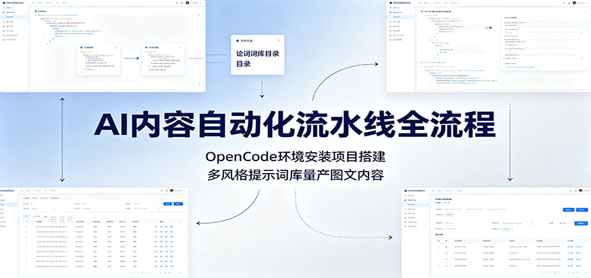 AI内容自动化流水线全流程：OpenCode环境安装项目搭建，多风格提示词库量产图文内容-极客网创