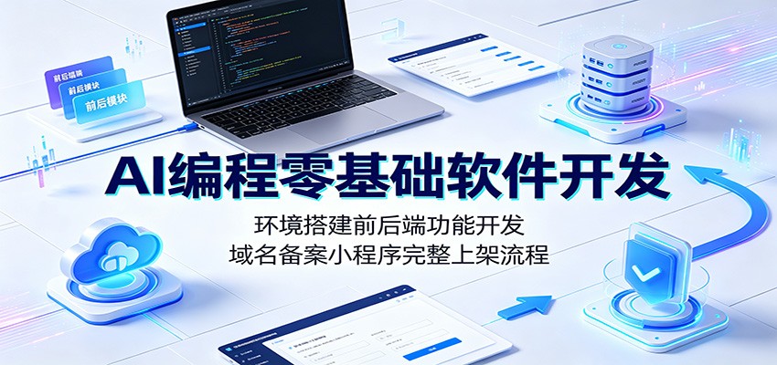 AI编程零基础软件开发:环境搭建前后端功能开发,域名备案小程序完整上架流程-极客网创