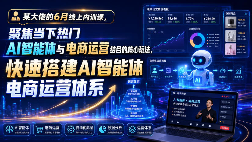某大佬的6月线上内训课，聚焦当下热门AI智能体与电商运营结合的核心玩法，快速搭建AI智能体电商运营体系-极客网创