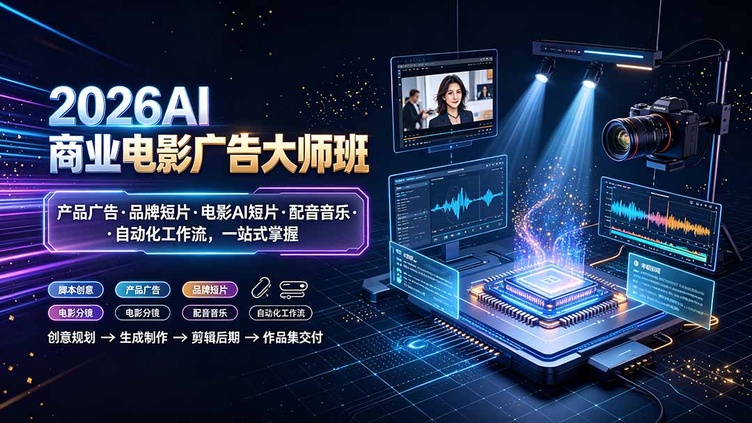2026AI商业电影广告大师班：产品广告·品牌短片·电影AI短片·配音音乐·自动化工作流，一站式掌握-极客网创