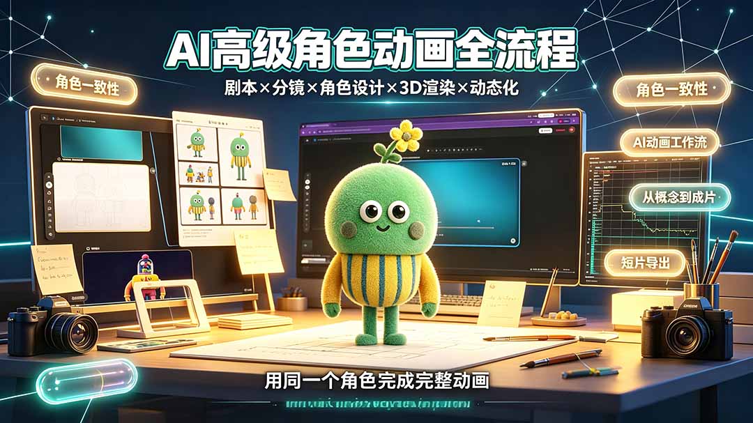 AI高级角色动画全流程:剧本×分镜×角色设计×3D渲染×动态化,从概念到成片一站式教学-极客网创