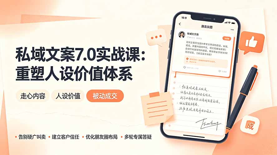 私域文案实战课7.0:重塑人设价值体系|-告别硬广推销×走心内容×自我价值塑造,实现被动成交-极客网创