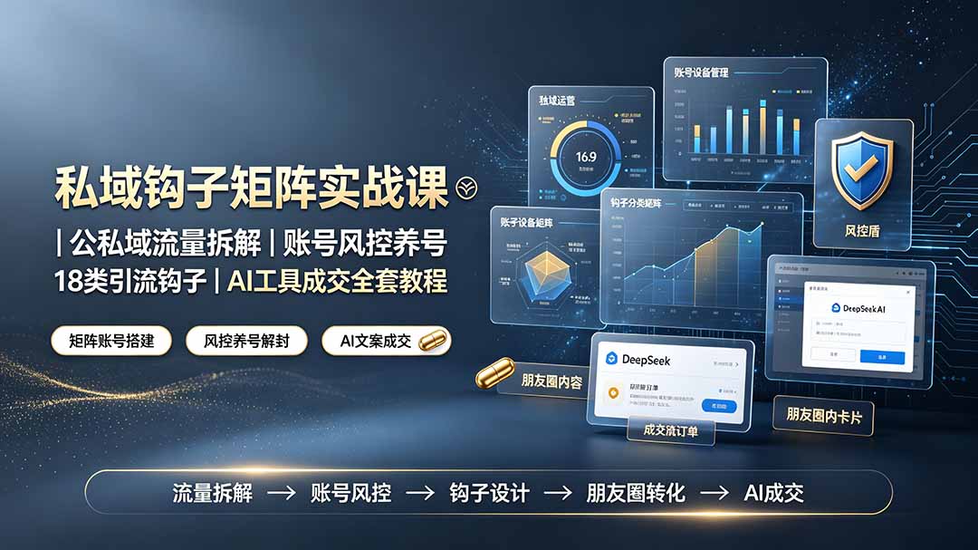 私域钩子矩阵实战课〓公私域流量拆解|账号风控养号|18类引流钩子|AI工具成交全套教程-极客网创