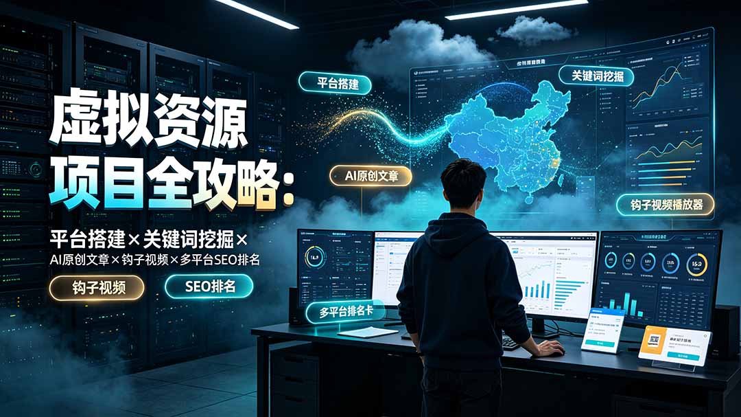 虚拟资源项目全攻略:平台搭建×关键词挖掘×AI原创文章×钩子视频×多平台SEO排名-极客网创