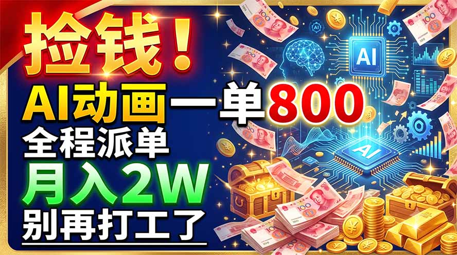 捡钱!AI动画一单800,全程派单,月入2W,别再打工了-极客网创