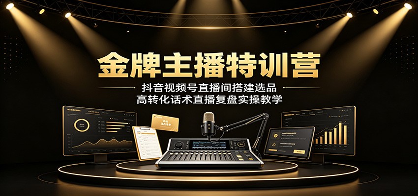 金牌主播特训营:抖音视频号直播间搭建选品,高转化话术直播复盘实操教学-极客网创