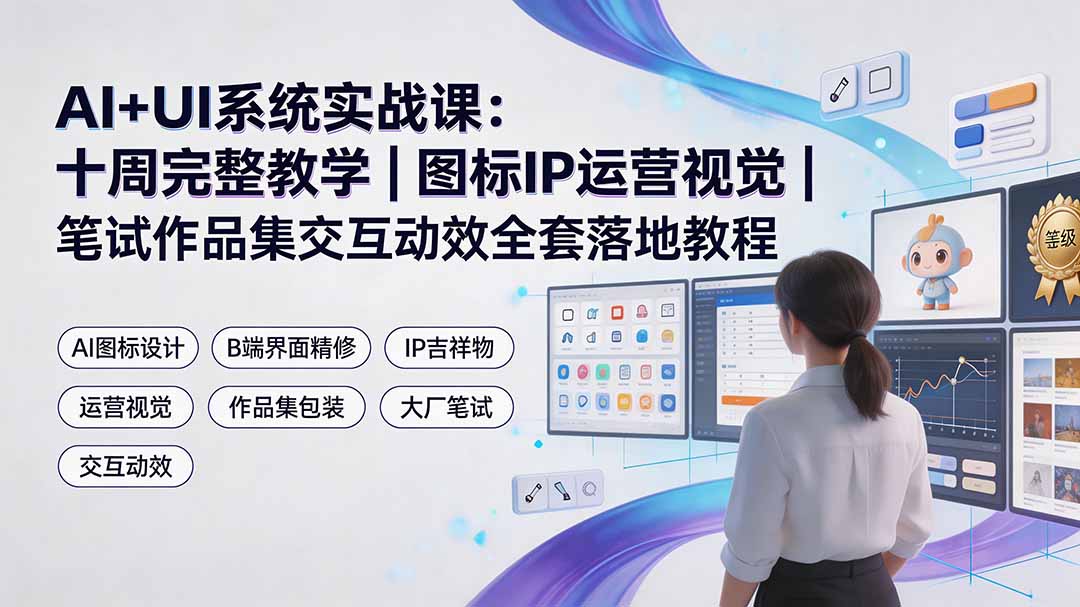 AI+UI系统实战课：十周完整教学｜图标IP运营视觉｜笔试作品集交互动效全套落地教程-极客网创