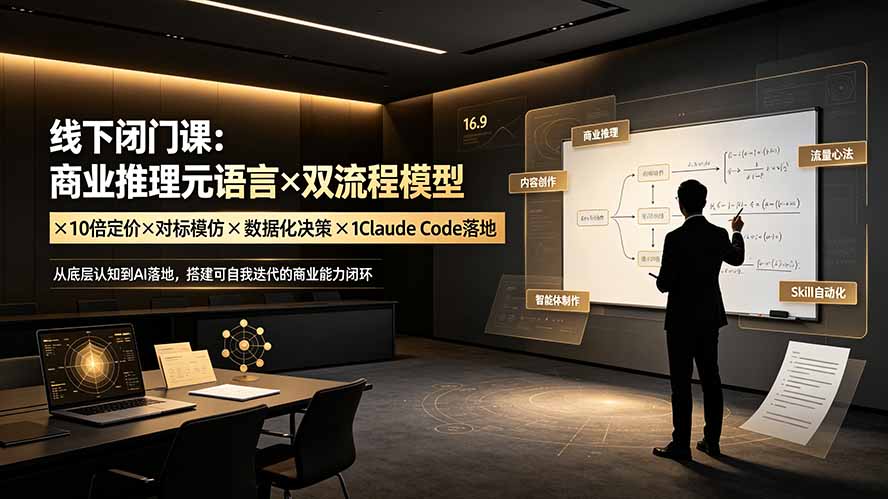 线下闭门课:商业推理元语言×双流程模型×10倍定价×对标模仿×数据化决策×Claude Code落地,击穿认知盲区-极客网创