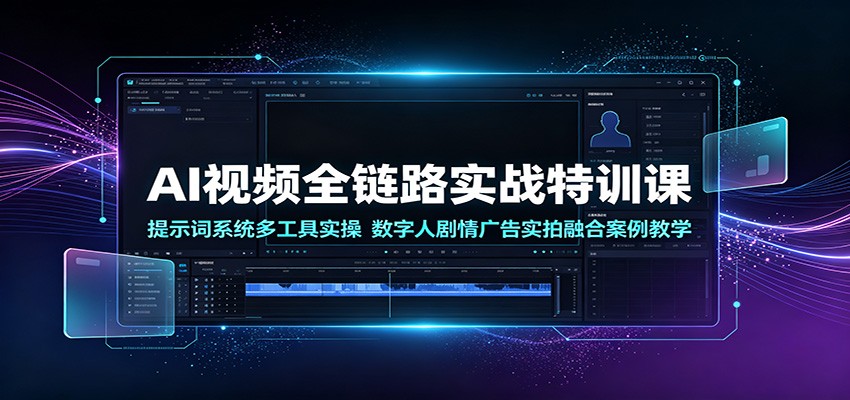 AI视频全链路实战特训课：提示词系统多工具实操，数字人剧情广告实拍融合案例教学-极客网创