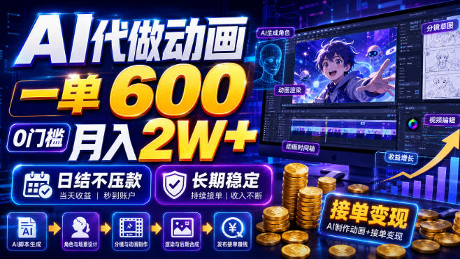 AI代做动画，一单600，0门槛月入2W+，日结不压款，长期稳定【揭秘】-极客网创