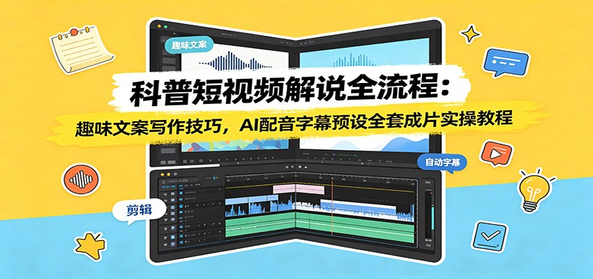 科普短视频解说全流程:趣味文案写作技巧,AI配音字幕预设全套成片实操教程-极客网创