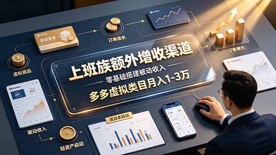 上班族额外增收渠道,零基础搭建被动收入,多多虚拟类目月入 1-3 万-极客网创